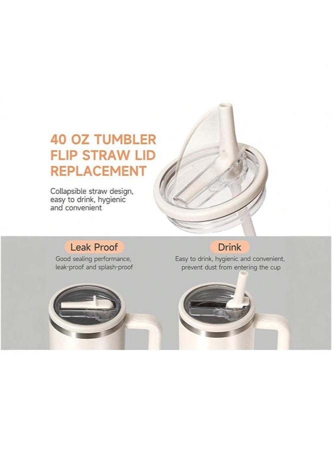 2 Pack 40 Oz Tumbler Flip Straw Lid Replacement Fit For Stanley Quencher Spill Proof Splash Resistant Tumbler Lids Reusable Tumbler Cover For Stanley Cup（White+Grey） - Image 3
