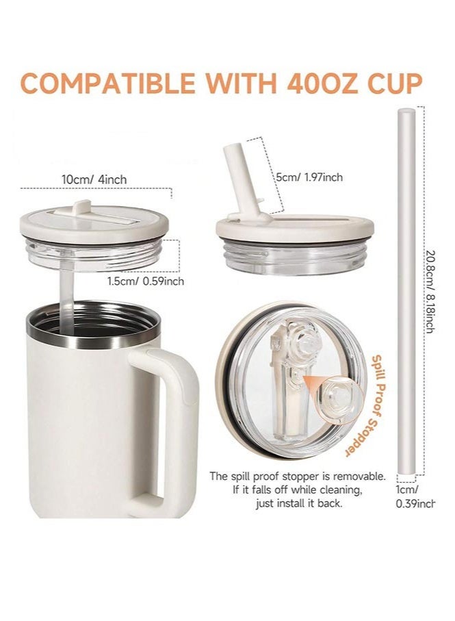 2 Pack 40 Oz Tumbler Flip Straw Lid Replacement Fit For Stanley Quencher Spill Proof Splash Resistant Tumbler Lids Reusable Tumbler Cover For Stanley Cup（White+Grey） - Image 2