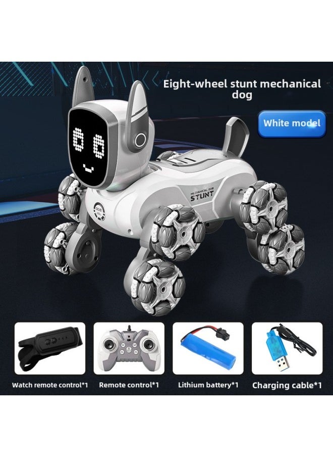 Remote Control Car Eight-wheel Stunt Mechanical Dog Climbing Off-road Vehicle Electronic Machine Dog Gesture Induction Voice Control Children's Toy-Color:Eight-wheel Mechanical Dog-white  Chinese-Specifications:Great Value Dual Battery  - Image 1