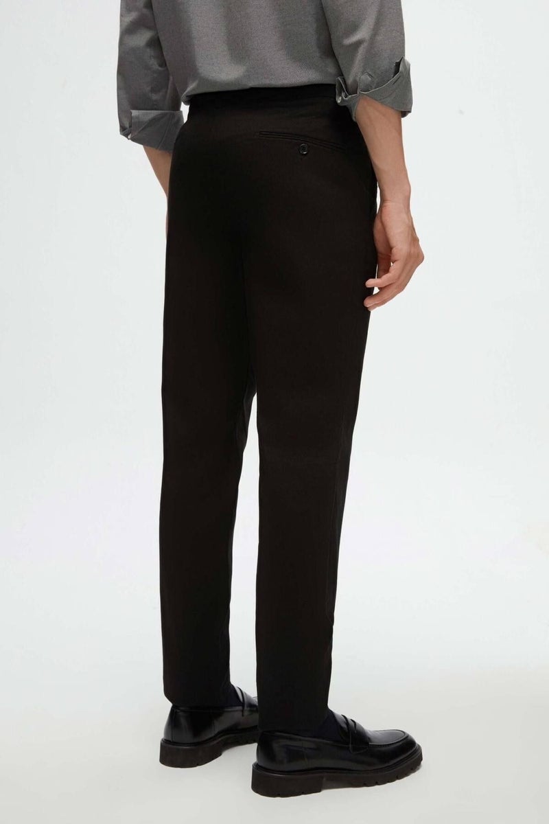 D'S DAMAT Slim Fit Black Dobby Side Waist Elastic Flexible Lycra Side Pocket Chino Trousers 2HCC3ORT20001 - Image 3