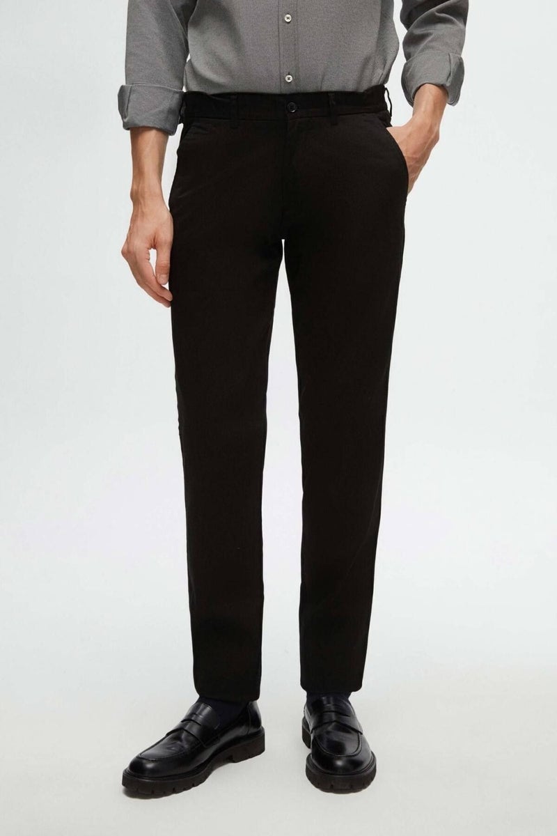 D'S DAMAT Slim Fit Black Dobby Side Waist Elastic Flexible Lycra Side Pocket Chino Trousers 2HCC3ORT20001 - Image 1