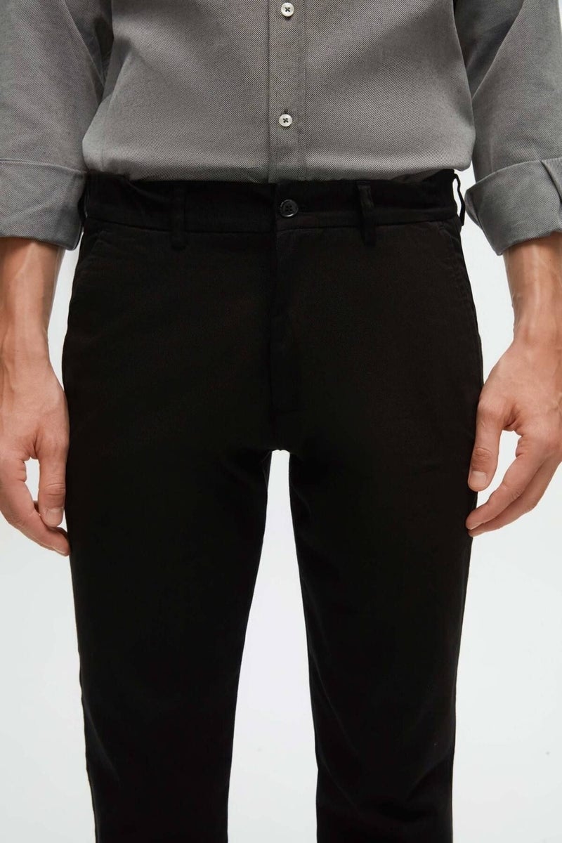 D'S DAMAT Slim Fit Black Dobby Side Waist Elastic Flexible Lycra Side Pocket Chino Trousers 2HCC3ORT20001 - Image 2