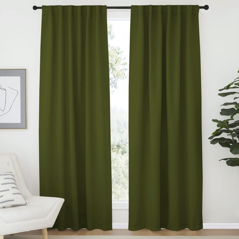 NICETOWN Living Room Blackout Draperies Curtains for Christmas Decorations, (Olive Green Color) W52 x L84, 2 Pieces, Room Darkening Window Blackout Drape Panels - Image 1