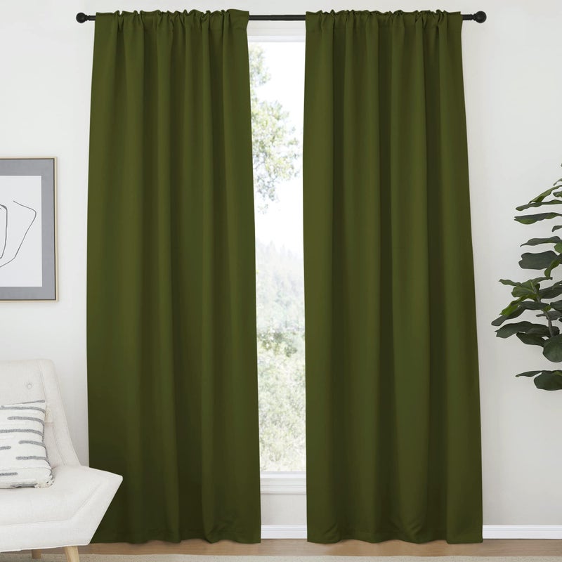 NICETOWN Living Room Blackout Draperies Curtains for Christmas Decorations, (Olive Green Color) W52 x L84, 2 Pieces, Room Darkening Window Blackout Drape Panels - Image 2