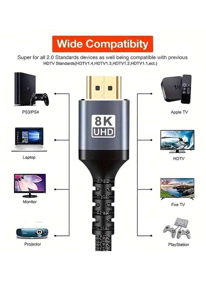 كيلا كابل HDMI 2.1 بدقة 8K بطول 3 أمتار، كابل HDMI عالي السرعة 48 جيجابت في الثانية 8K بتردد 60 هرتز، 4K بتردد 240 هرتز/144 هرتز/120 هرتز، يدعم eARC/Dolby/HDR 10+/HDCP 2.2&2.3، متوافق مع PS5/Xbox Series X/Samsung/LG 8K TV/المسرح المنزلي - Image 2