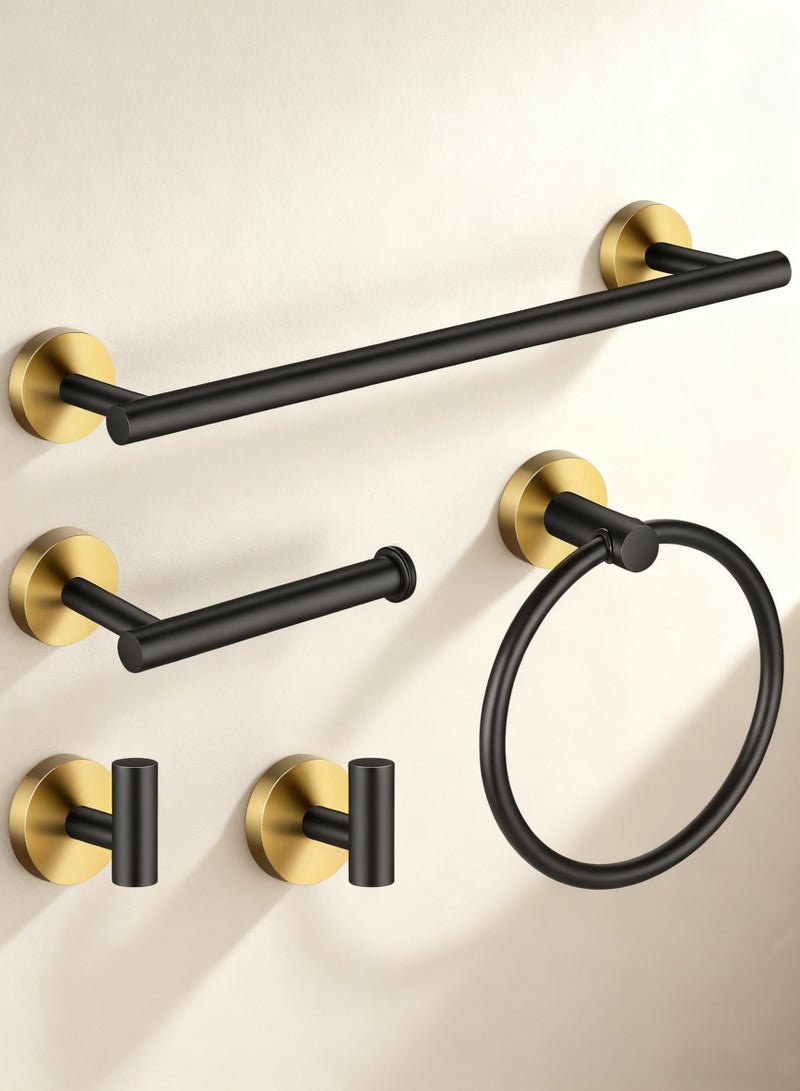 XICEN Bathroom Hardware Set Black Golden 5 Pieces Including 304 Stainless Steel Towel Bar, Towel Ring, Toilet Paper Holder and 2 PCS Towel Hook - Image 1