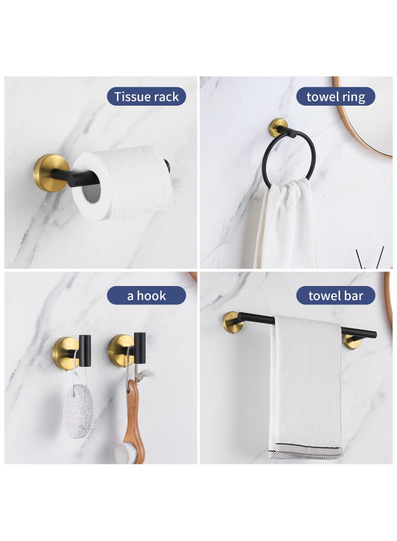 XICEN Bathroom Hardware Set Black Golden 5 Pieces Including 304 Stainless Steel Towel Bar, Towel Ring, Toilet Paper Holder and 2 PCS Towel Hook - Image 2