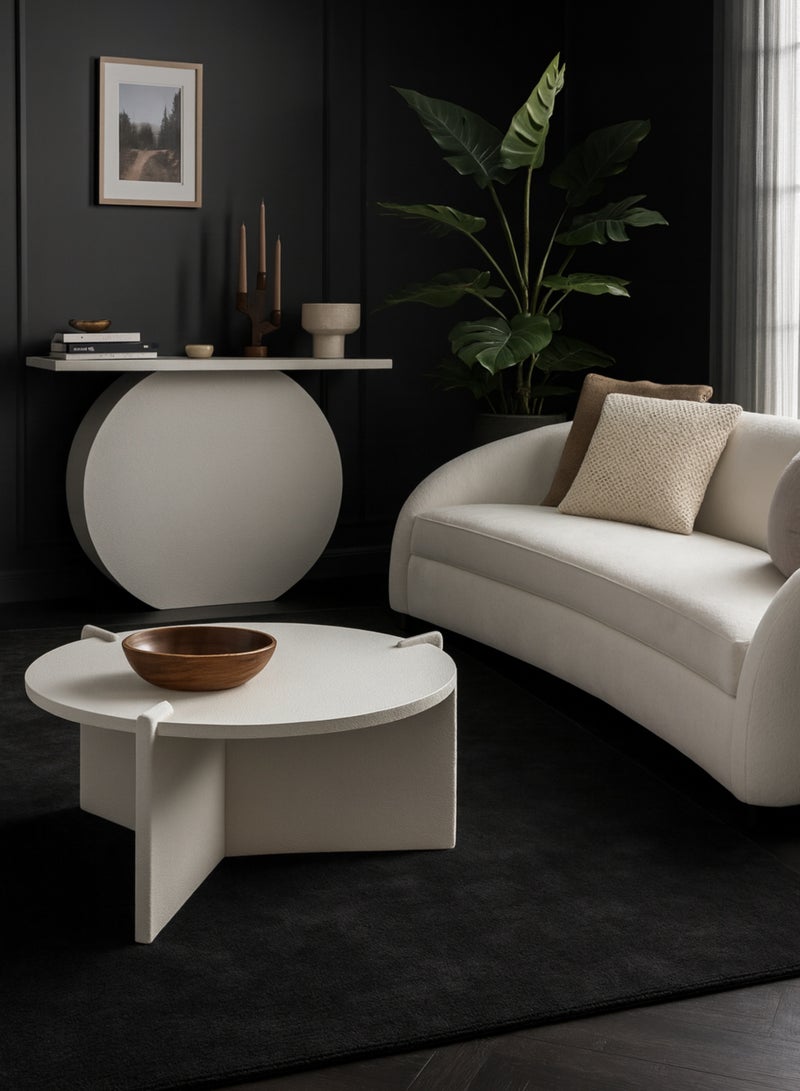 Karnak Glimpse Designer Round Coffee Table – Matte White Cross-Panel Base, Luxury Minimalist Center Table for Living Room, Balcony & Office UAE - Image 4