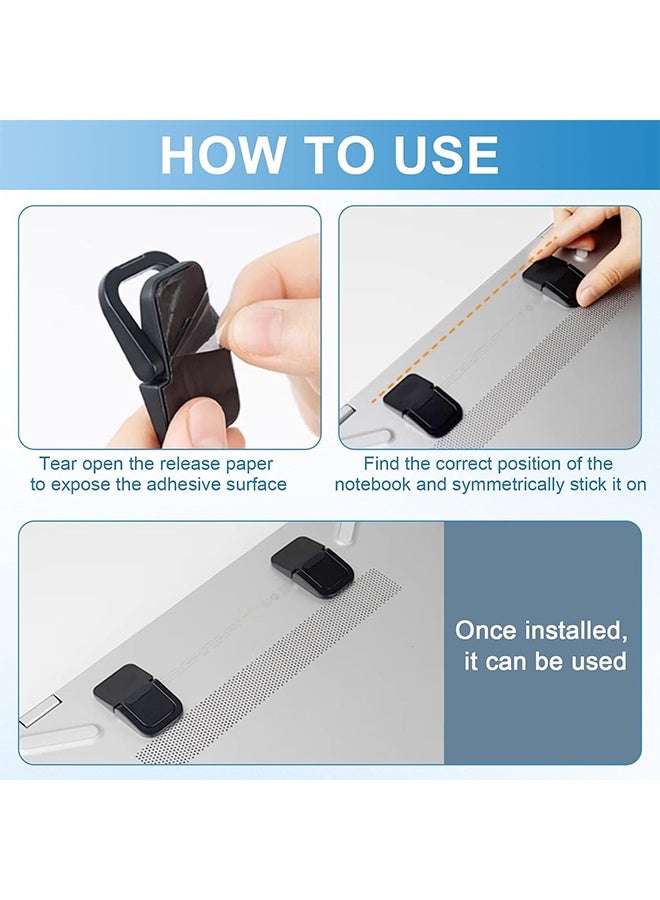 حامل كمبيوتر محمول صغير قابل للطي، 4 قطع، حامل لوحة مفاتيح محمول غير مرئي ذاتي اللصق، قابل للتعديل الارتفاع لأجهزة ماك بوك وديل وإتش بي وأجهزة الكمبيوتر المحمولة الأخرى مقاس 10-17 بوصة (فضي وأسود) - Image 5