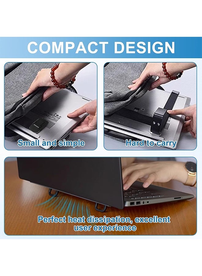 حامل كمبيوتر محمول صغير قابل للطي، 4 قطع، حامل لوحة مفاتيح محمول غير مرئي ذاتي اللصق، قابل للتعديل الارتفاع لأجهزة ماك بوك وديل وإتش بي وأجهزة الكمبيوتر المحمولة الأخرى مقاس 10-17 بوصة (فضي وأسود) - Image 2