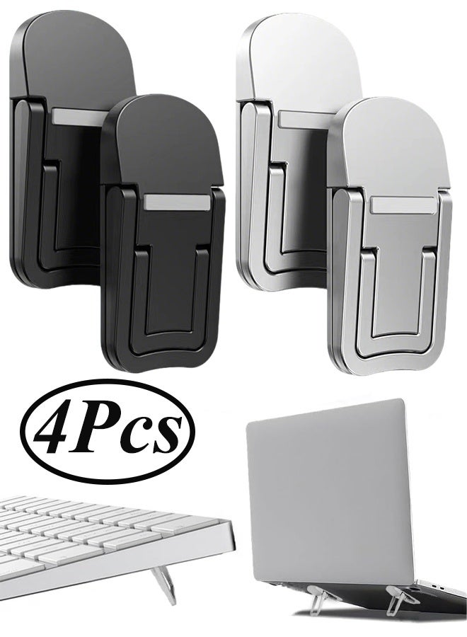 حامل كمبيوتر محمول صغير قابل للطي، 4 قطع، حامل لوحة مفاتيح محمول غير مرئي ذاتي اللصق، قابل للتعديل الارتفاع لأجهزة ماك بوك وديل وإتش بي وأجهزة الكمبيوتر المحمولة الأخرى مقاس 10-17 بوصة (فضي وأسود) - Image 1