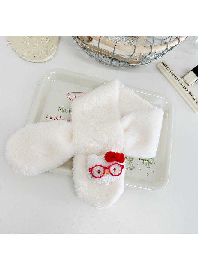 K-style Of Cute And Versatile Plush Kidsren's Scarf Cartoon Boys And Girls Thickeneded Imitation Rabbit Fur Winter Baby Warm Scarf