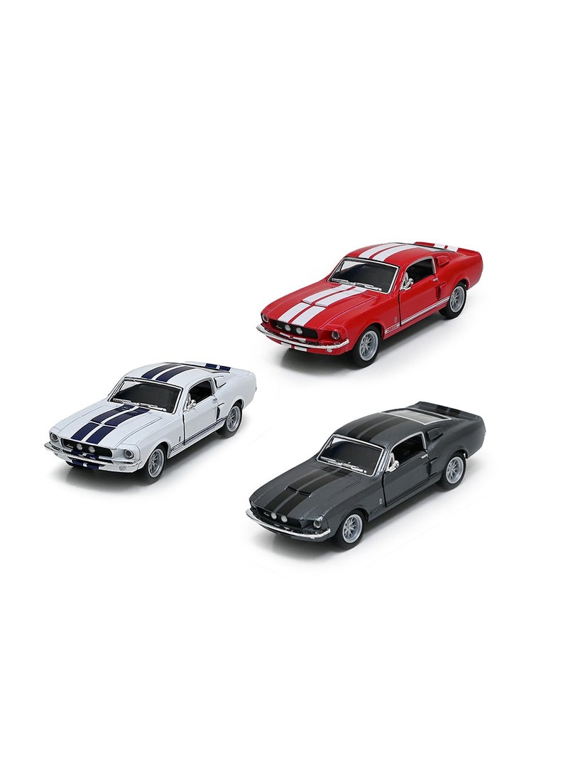 Kinsmart Pack of 3 Pcs 1967 Shelby GT-500 Die Cast Metal Doors Openable Pull Back Action Toy Car- Assorted Colour 