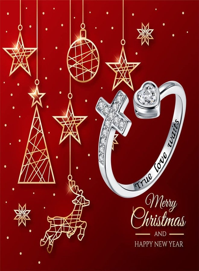 APOTIE 925 Sterling Silver Cross Ring - True Love Wait Purity Ring Cubic Zirconia Adjustable Ring Jewelry Gift for Women (True Love Wait) - Image 3