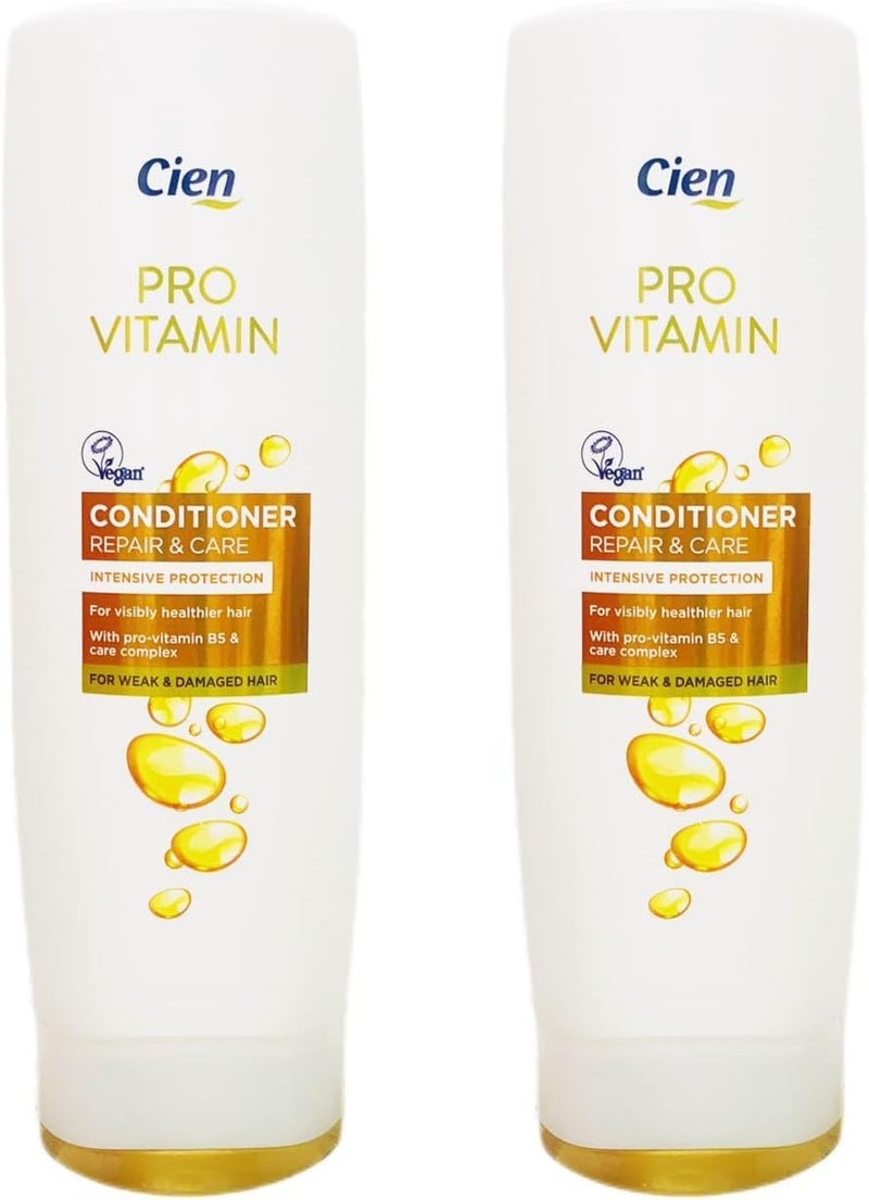 2 Cien Pro Vitamin Conditioner Repair Care Vegan Intensive Protection For Visible Healthier Hair With ProVitamin B5 Care Complex For Weak Damage Hair 330mL Each