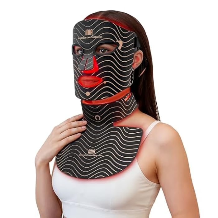 INIA Red Light Therapy Mask for Face & Neck – 4 Light Modes with 850nm NIR, Red, Yellow & Blue LED Light Therapy, 2600mAh Rechargeable LED Face Mask for Anti-Aging, Skin Firming & Radiant Glow at Home - Image 1