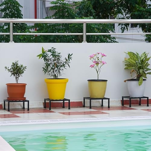 Livzing Metal Plant Stand-Iron Stand for Indoor & Outdoor Planters, Pot Stand for Plants, Durable & Stylish - Perfect for Balcony, Terrace-(Pack of 4-Black) - Image 3