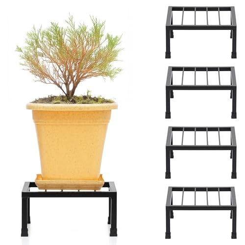 Livzing Metal Plant Stand-Iron Stand for Indoor & Outdoor Planters, Pot Stand for Plants, Durable & Stylish - Perfect for Balcony, Terrace-(Pack of 4-Black) - Image 1