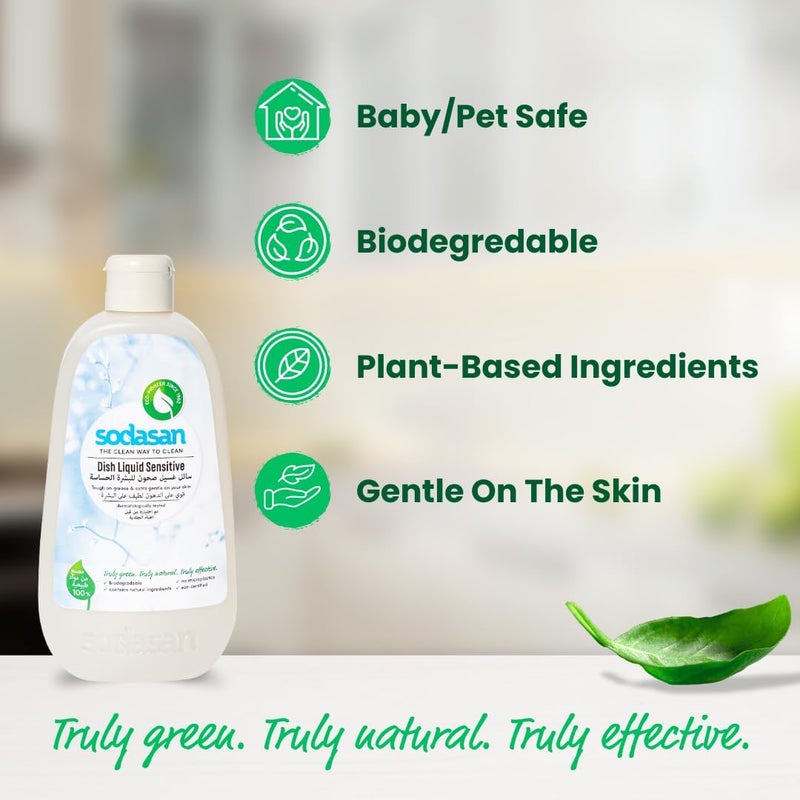 sodasan 100% Natural Dish Liquid Sensitive 500ml - Image 3