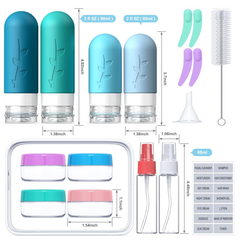 Tocelffe 18 Pack Travel Bottles for Toiletries - TSA Approved Silicone Containers, Leak Proof Refillable Liquids Shampoo & Conditioner Essentials - Image 2