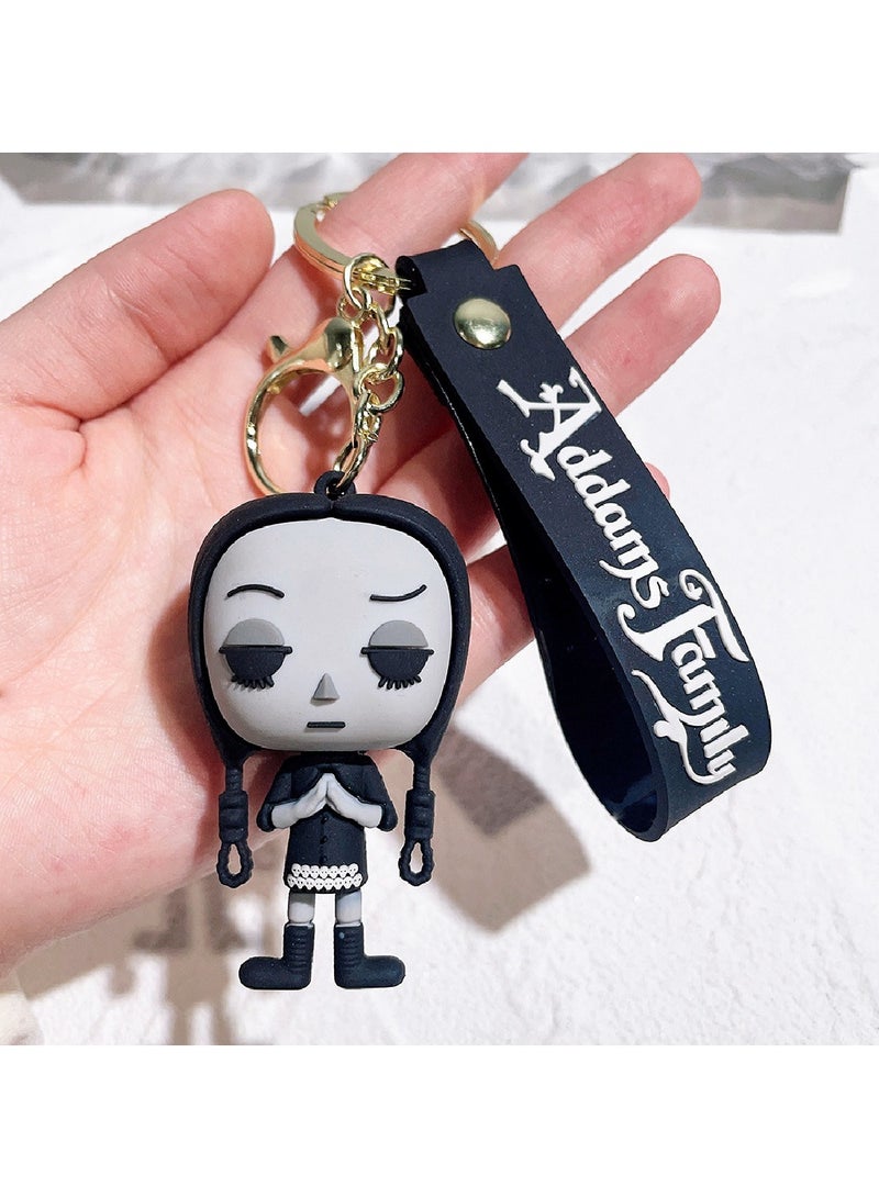 سلسلة مفاتيح كرتونية لعائلة أدامز الأربعاء قلادة ناعمة لطيفة على ظهره إبداعية سلسلة مفاتيح للسيارة