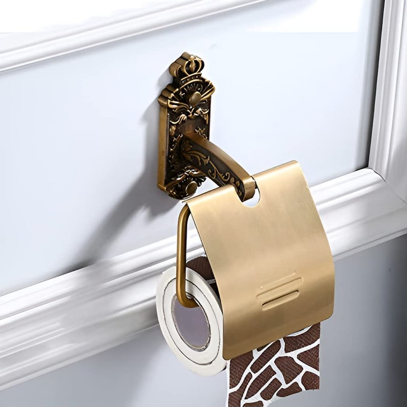 Plantex Antique Aluminum Toilet Paper Holder/Tissue Paper Roll Holder/Toilet Paper Holder Roll Holder for Bathroom Accessories (Brass-Antique) - Image 1
