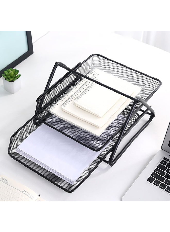 ECVV Desk Deposit Tray 2 Layer A4 Metal tray Office Desk Organiser Paper office Mesh Document Basket File Paper Tray Letter Organiser Holder Desktop Accessories - Image 3