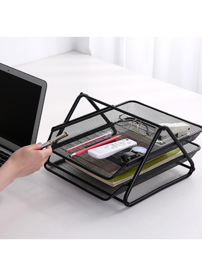 ECVV Desk Deposit Tray 2 Layer A4 Metal tray Office Desk Organiser Paper office Mesh Document Basket File Paper Tray Letter Organiser Holder Desktop Accessories - Image 5