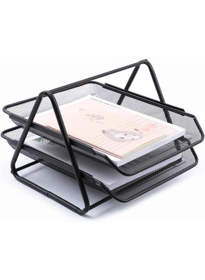 ECVV Desk Deposit Tray 2 Layer A4 Metal tray Office Desk Organiser Paper office Mesh Document Basket File Paper Tray Letter Organiser Holder Desktop Accessories - Image 1