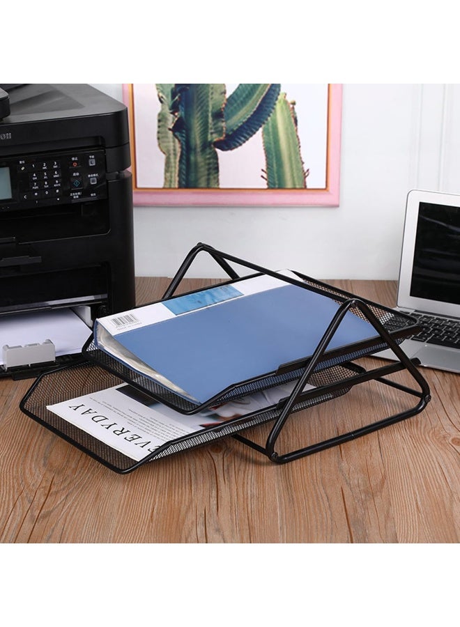 ECVV Desk Deposit Tray 2 Layer A4 Metal tray Office Desk Organiser Paper office Mesh Document Basket File Paper Tray Letter Organiser Holder Desktop Accessories - Image 2