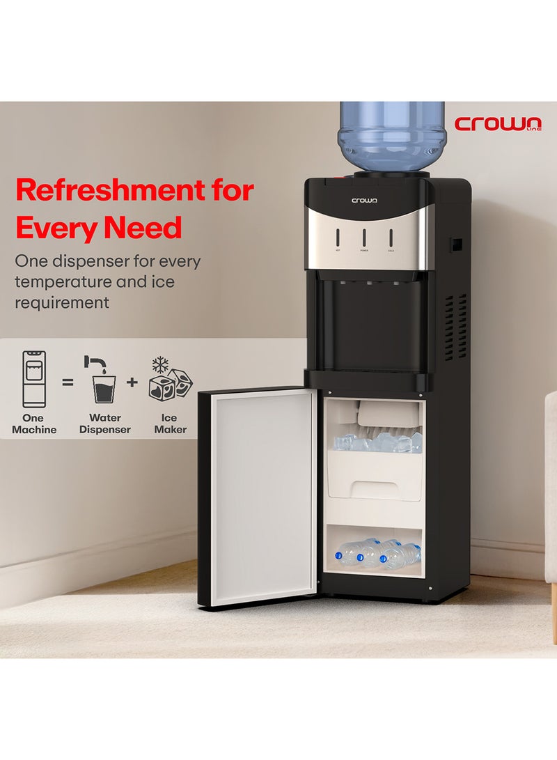 Crownline WD-464 Top Load Water Dispenser with Built-In Ice Maker (10–15 kg/24 hrs), Hot, Cold & Room Temperature Water, Compact Design with Small Storage Cabinet Crownline WD-464 Water Dispenser with built-in Ice Maker black - Image 3