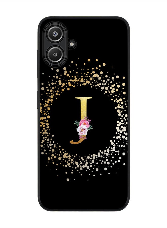 Stylizedd For Samsung Galaxy A06 Case,Slim fit Camera Protection, Shockproof Thin Phone cover - Custom Monogram Floral - J ( Black ) - Image 1
