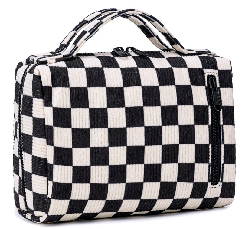 Bluboon Makeup Bag Zipper Pouch Travel Portable Cosmetic Bag Organizer for Women and Girls(Corduroy Checkered) - Image 1