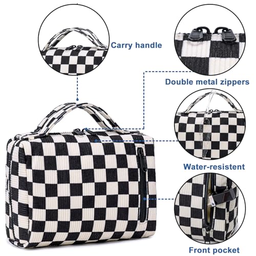 Bluboon Makeup Bag Zipper Pouch Travel Portable Cosmetic Bag Organizer for Women and Girls(Corduroy Checkered) - Image 3