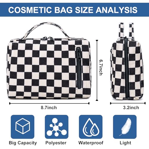 Bluboon Makeup Bag Zipper Pouch Travel Portable Cosmetic Bag Organizer for Women and Girls(Corduroy Checkered) - Image 2
