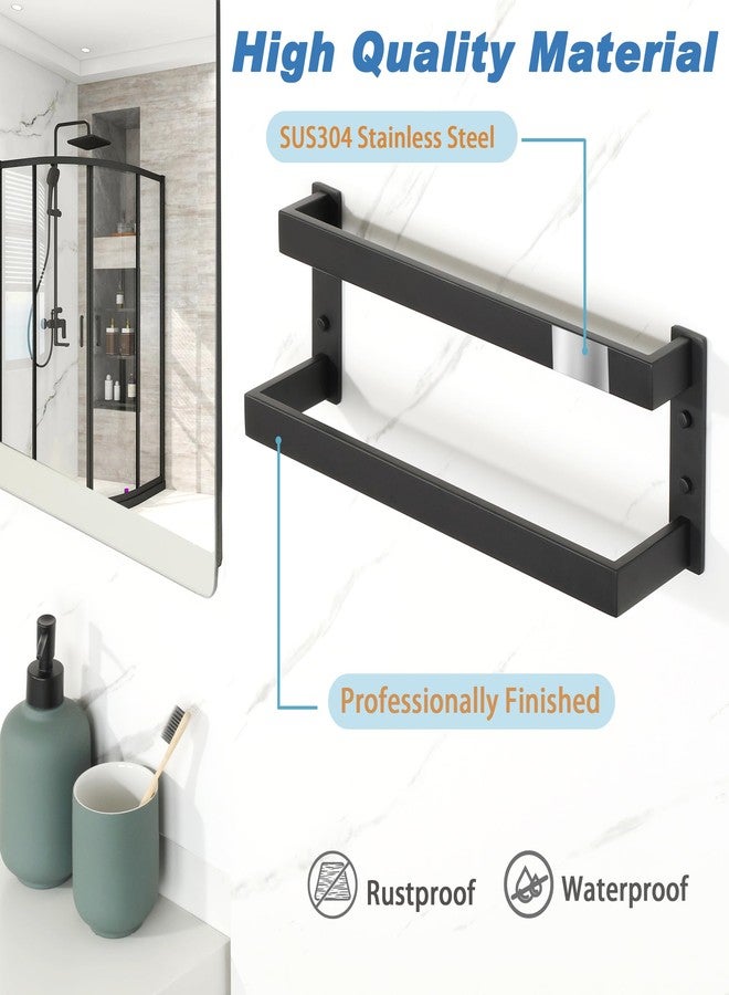 Alise Double-Layer Towel Bar, Matte Black Towel Racks for Bathroom Wall Mounted, Stainless Steel Bathroom Towel Holder, Modern Space Saving Towel Rod, 16" - Image 4