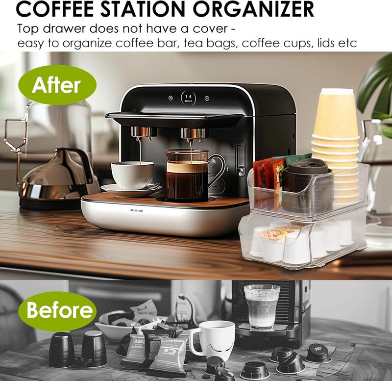 Famaster Clear Coffee Pod Holder for Counter, Transparent Coffee Pod Drawer for K Cups, Coffee Pod Storage Organizer Compatible with Nespresso Vertuo 38 Large or 52 Small Pods & Keurig Pods, 2 Tiers - Image 2