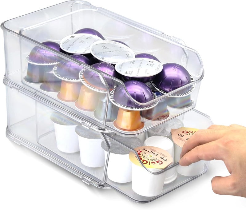 Famaster Clear Coffee Pod Holder for Counter, Transparent Coffee Pod Drawer for K Cups, Coffee Pod Storage Organizer Compatible with Nespresso Vertuo 38 Large or 52 Small Pods & Keurig Pods, 2 Tiers - Image 1