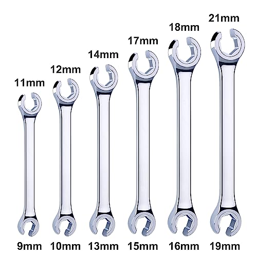 EFFICERE 6-Piece Double-End Metric Flare Nut Wrench Set with Rack, Size 9, 10, 11, 12, 13, 14, 15, 16, 17, 18, 19, 21mm | Cr-V Steel, 6-Point Head, Best Line Wrench for Fuel, Brake, Air Conditioning - Image 3