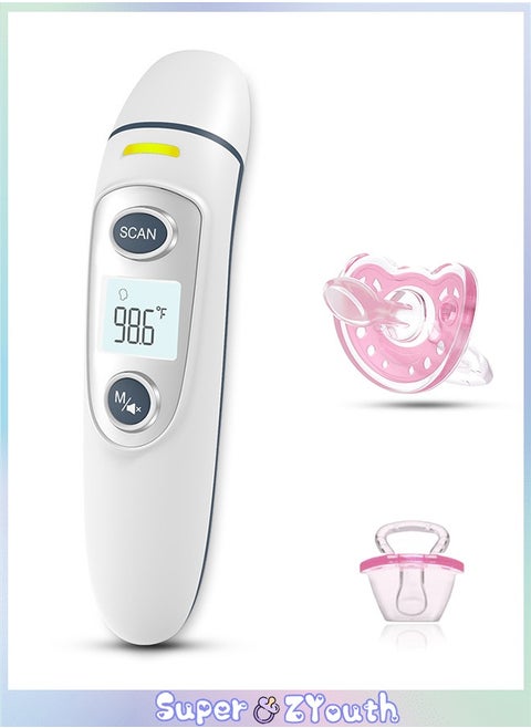 No-Touch Infrared Thermometer for Baby, 3-in-1 Thermometer for Ear, Forehead and Room, Accurate Reading with Large Display, Memory Recall, Fever Alarm (with a Pacifier)