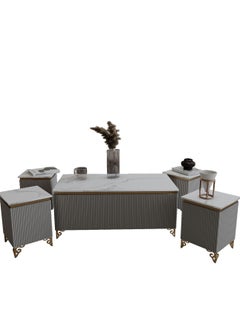 Luxury Coffee Table Set – 5 Pieces, Elegant Light Gray Design with Gold Accents & Premium White Marble Top, Main Table with a Length of 122 cm, Width of 61.5 cm, and Height of 51.5 cm, and Four Side Tables with a Length of 35 cm, Width of 35 cm, and Height of 51.5 cm. - pzsku/ZB20E92D7AC570CAC70FCZ/45/_/1737750136/7f5c4e53-0549-4d87-893f-29ec23efb561