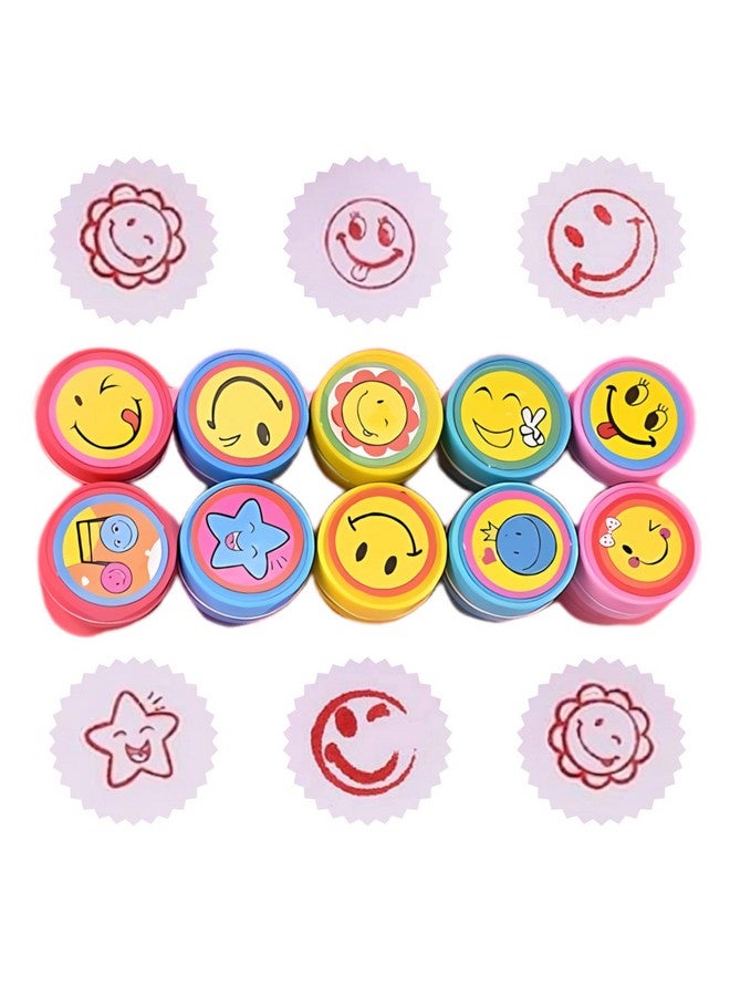 Oytra Emoji Stamps for Kids Set of 10 Stationery Rubber Self Inking Stamp for Smile Reward Appreciation Motivation Teachers Students Scrapbooking Art Craft Birthday Gift - Image 1