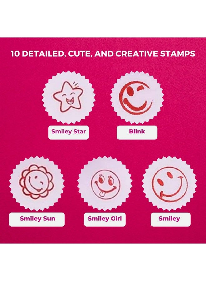 Oytra Emoji Stamps for Kids Set of 10 Stationery Rubber Self Inking Stamp for Smile Reward Appreciation Motivation Teachers Students Scrapbooking Art Craft Birthday Gift - Image 3