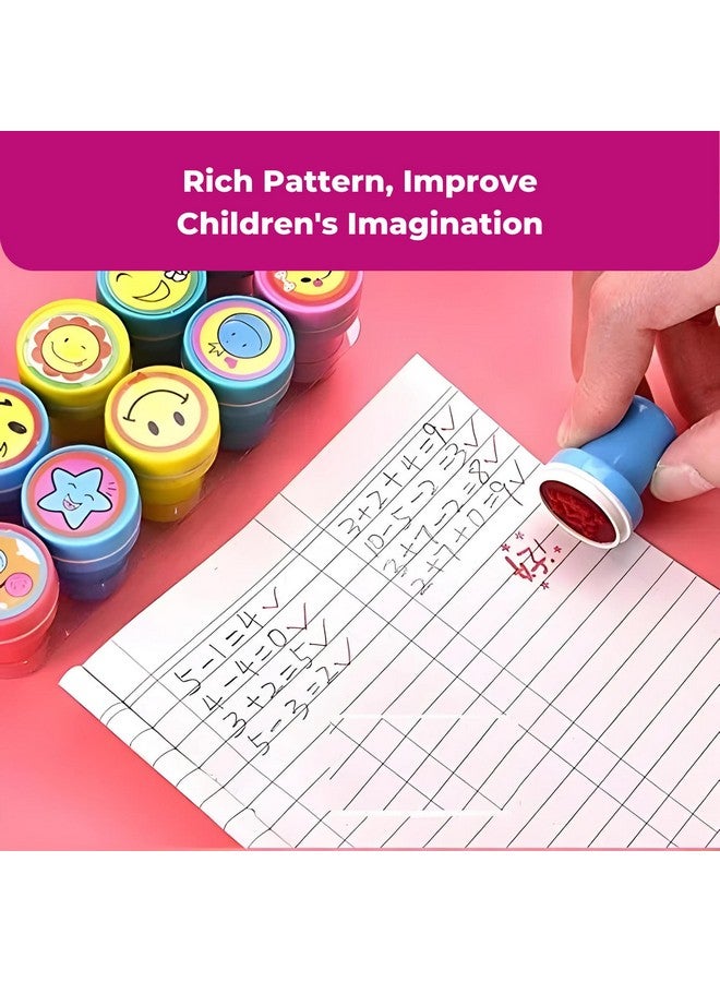 Oytra Emoji Stamps for Kids Set of 10 Stationery Rubber Self Inking Stamp for Smile Reward Appreciation Motivation Teachers Students Scrapbooking Art Craft Birthday Gift - Image 2