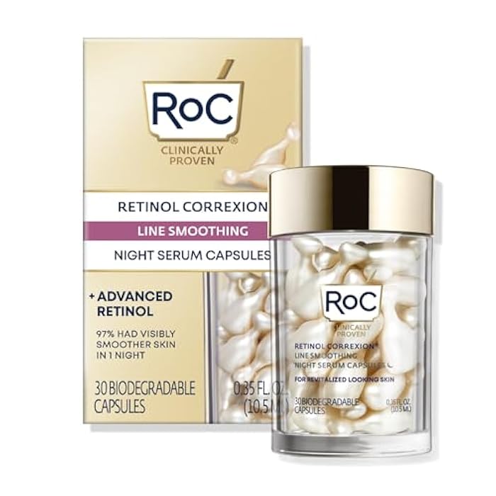 RoC Retinol Correxion Anti-Aging Wrinkle Night Serum, Retinol Serum for Face, Daily Treatment for Fine Lines, Post Acne Scars, 30 Capsules, Unscented, 0.35 Fl Oz - Image 1