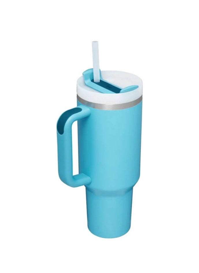 ستانلي Stanley Quencher H2.0 FlowState Stainless Steel Vacuum Insulated Tumbler with Lid and Straw for Water, Iced Tea or Coffee, Smoothie and More, blue Quartz Swirl, 40 oz  - Image 3
