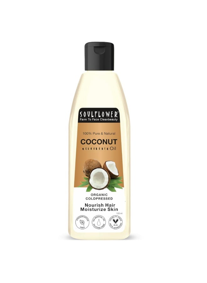 Soulflower Coconut Oil | Clinically Proven for Hair Growth, Moisturizer, Damage Repair, Anti-Frizz, Baby & Body Massage | 100% Pure, Ecocert Organic Certified, No Mineral Oil, 120ml - Image 1