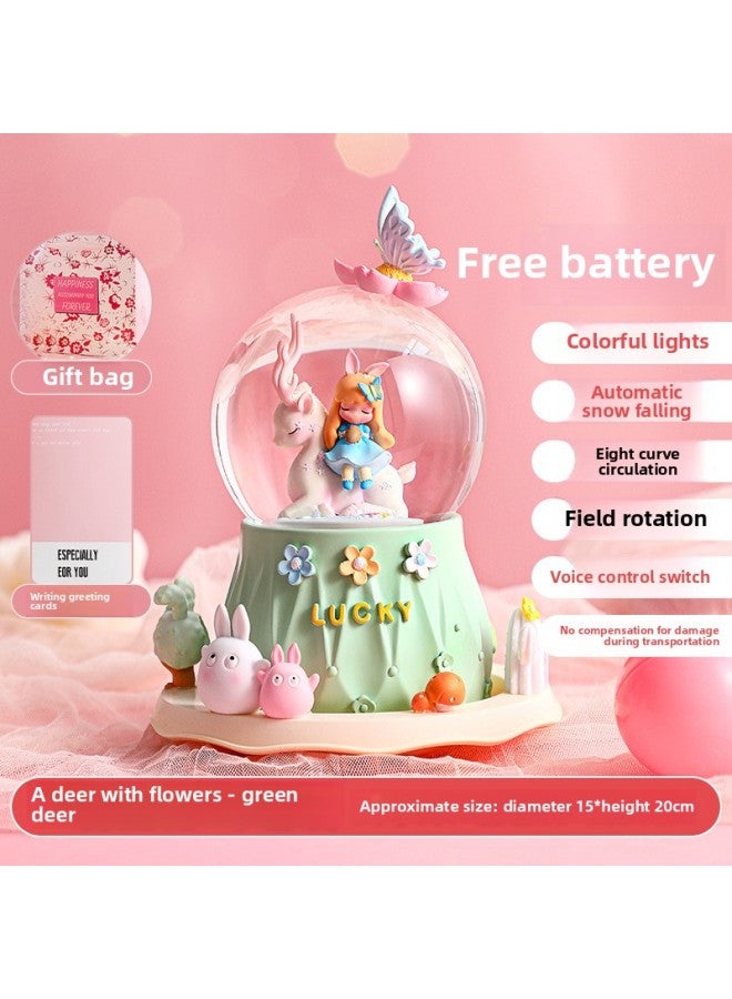 Crystal Ball Music Music Music Box Girl Princess June 1 Children's Birthday Glass Ball Rotatable Trojan Horse Ornaments-Color:Extra Large - A Deer Flower - Green Deer - Image 1