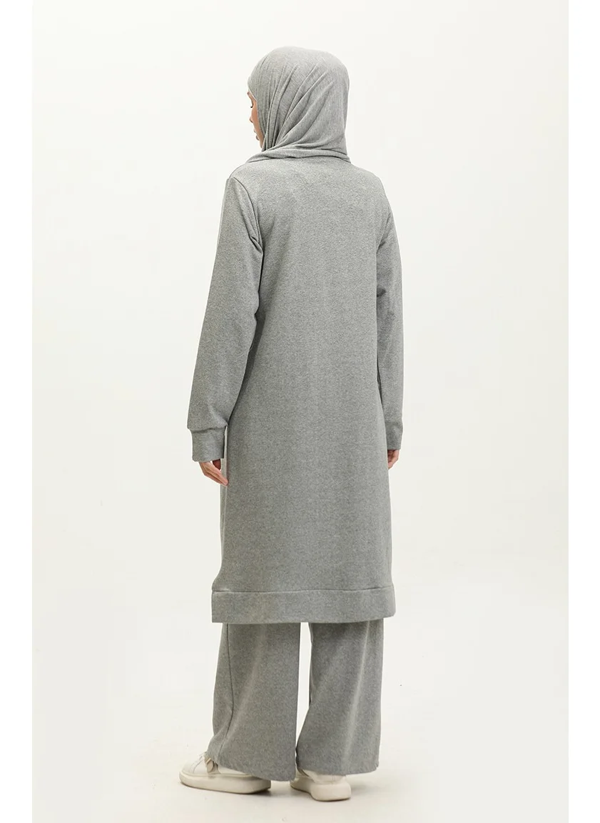 Sefa Merve Double Thread Slit Sports Tunic Trousers Double Suit 0293-01 Gray