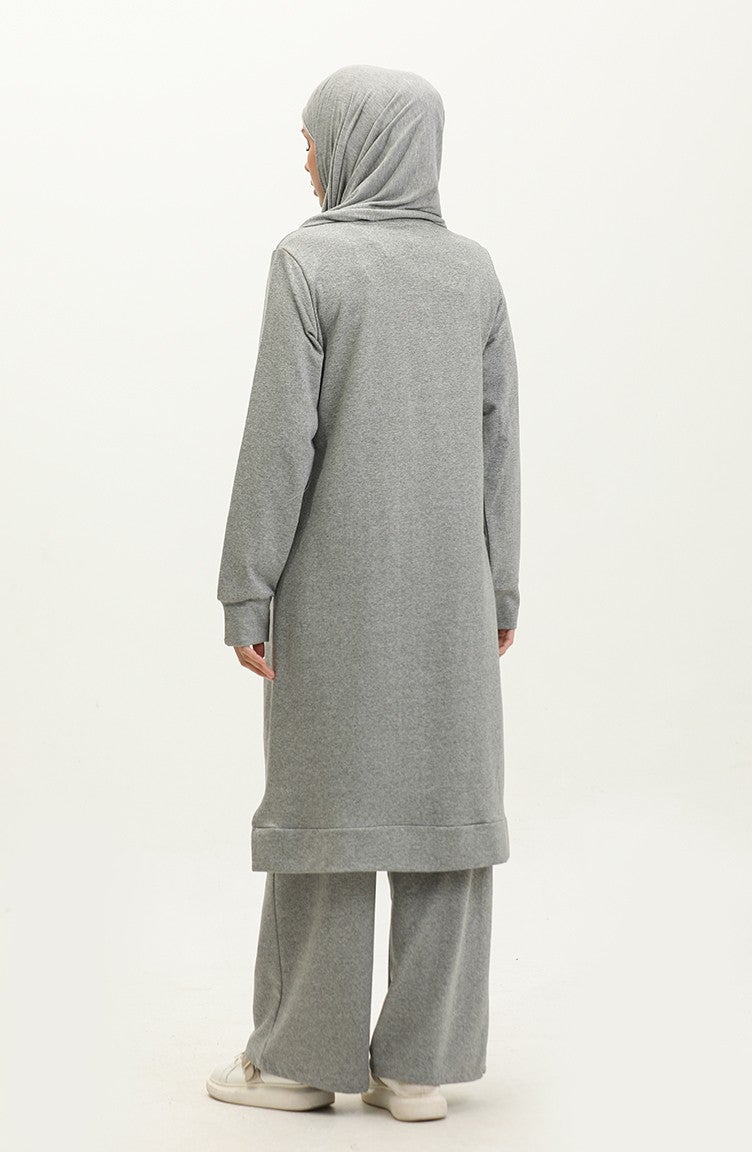 Sefa Merve Double Thread Slit Sports Tunic Trousers Double Suit 0293-01 Gray - Image 5